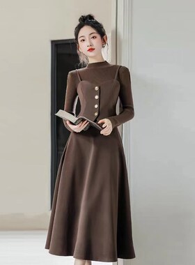 加绒打底裙假两件套装连衣裙2024秋季女显瘦穿搭新款A8024