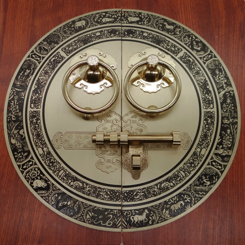 仿古大门拉手中式纯铜门环门锁把手圆形老式木门门栓锁插销铜配件