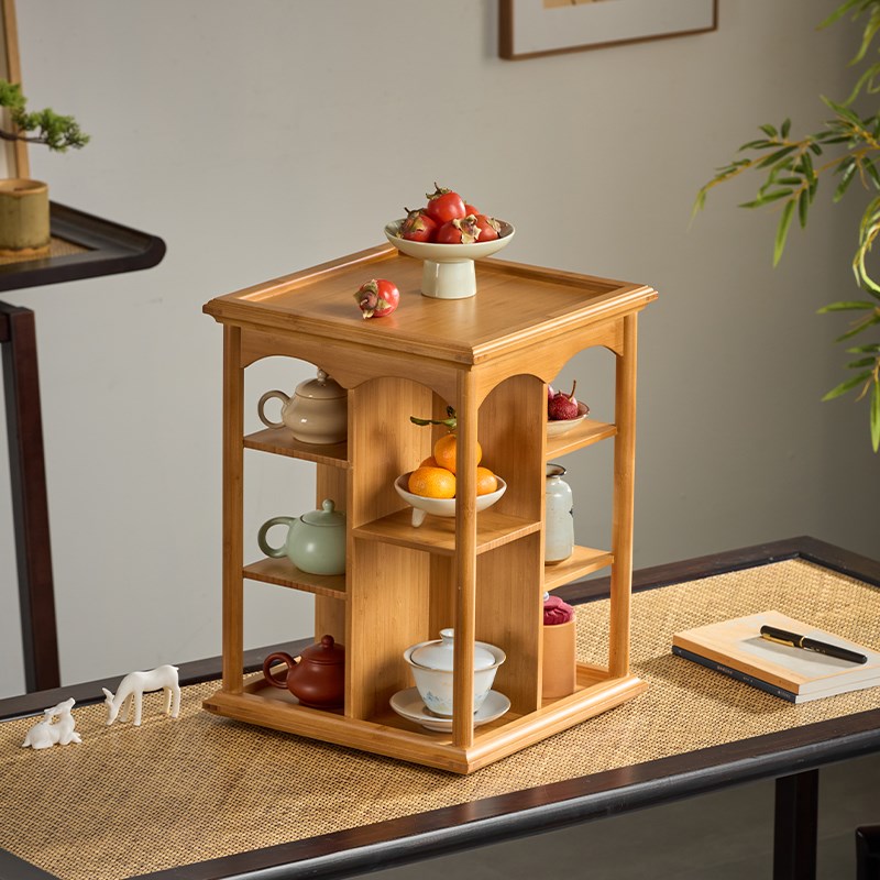 桌面旋转收纳架茶架木质高级小饰品收纳盒茶桌紫砂壶置物架展示架