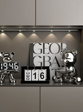 轻奢电镀银入户玄关摆件乔迁新居礼品酒柜餐边柜钥匙收纳高档时钟