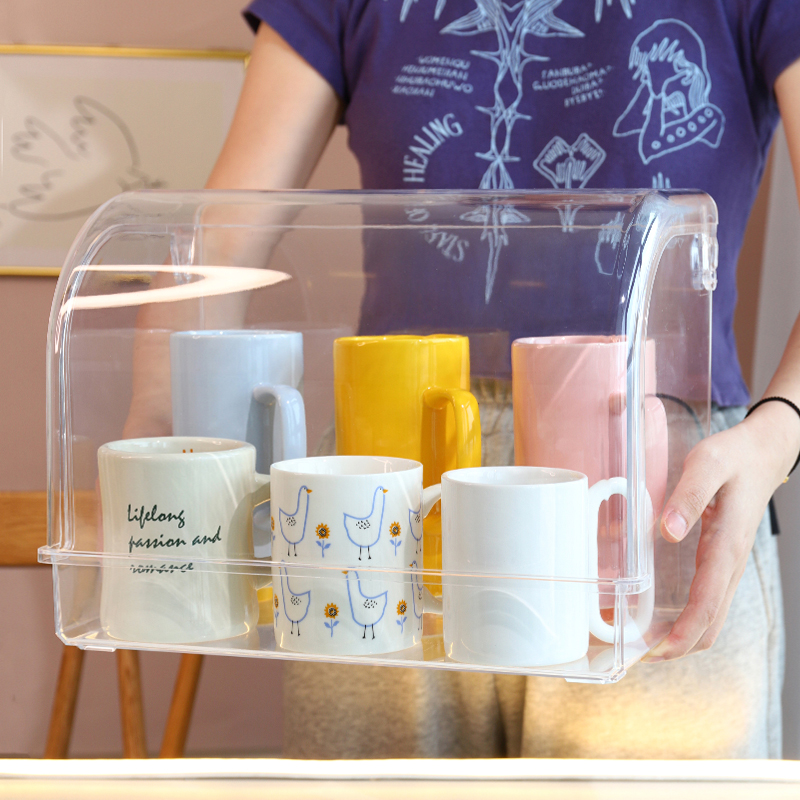 杯架防尘水杯收纳置物架一次性纸杯取杯架桌面咖啡茶杯沥水放置盒