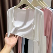 白色针织衫 夏季 短外套 系带防晒开衫 外搭披肩长袖 吊带裙罩衫 女短款