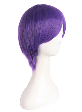 潼漫 cos假发男女短发30CM万用反翘短直发江户紫色动漫假毛全头套