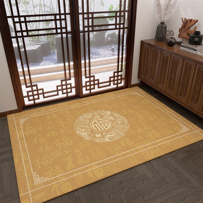 中式金色入户门地垫进门门垫喜庆玄关防滑脚垫定制可裁剪家用地毯,居家布艺,入户地垫,淘宝优惠券,粉丝福利购,淘宝优惠卷