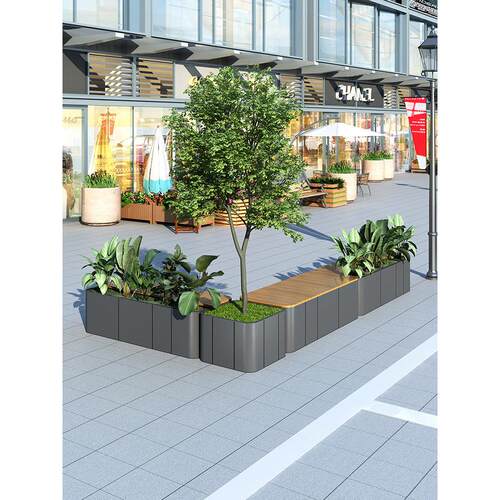 户外不锈钢坐凳花箱商场花池室外座椅组合花坛铁艺种植槽隔断花架