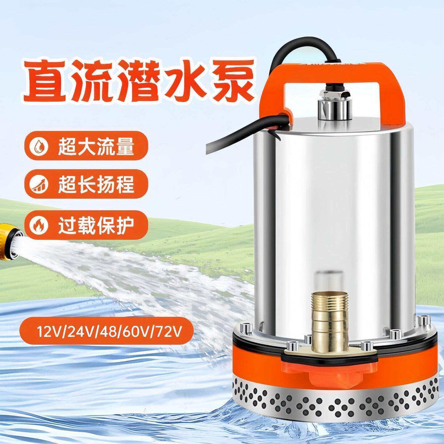 电动车用抽水泵12v24v36v48v72v伏农村浇地锂电池潜水泵浇菜农用