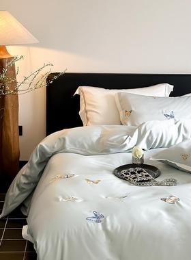 类精母婴级10支兰天丝四件套夏4574季公主风0刺绣凉感冰A丝床单三