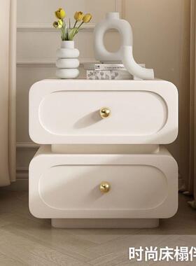 n~家用极简约轻奢实木床NOL头柜简现代法式风奶室油储物柜黑色卧