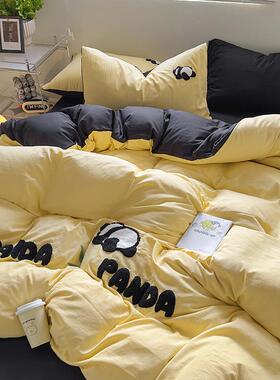 卡通猫水AMD洗床棉四件套2025春季毛巾绣熊被套南通上三件套床单