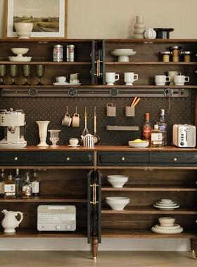 法式复古靠餐边北美黑桃木酒柜一体胡墙高柜超大容20250219量中古