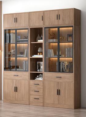 书FTG柜带玻璃门整面墙落地奢轻玻璃柜代简约书橱现示柜子展柜