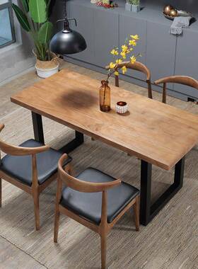 现代简约餐全实木长条桌椅酒店民52450宿大板吃组饭桌厅多人位餐