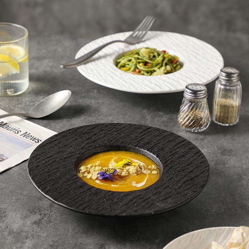 意面盘岩石感西餐创盘JZR意陶瓷沙盘菜盘日餐具式拉汤盘餐厅盘子