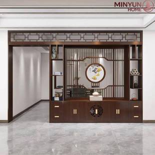 ?新中实式木屏风洞门隔断001厅家用玄关柜入户博古架客门厅餐月厅