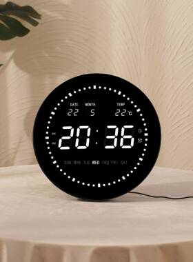 形LED8挂圆钟200英文客2800英文厅万年历子钟多功能电带温度电子