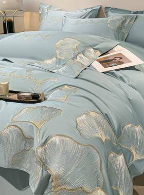 轻奢唯美高支纯棉长绒春秋KDA紫色棉床上四套被套床单全件季棉床