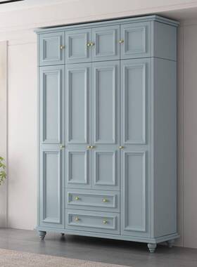 美式柜乡门村实木大衣柜家44521用卧室三四五六带顶衣橱简约现代