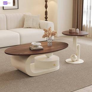 新款 组合奶油小风桃色实木椭圆LNR形茶现几代简约客厅家用户型胡