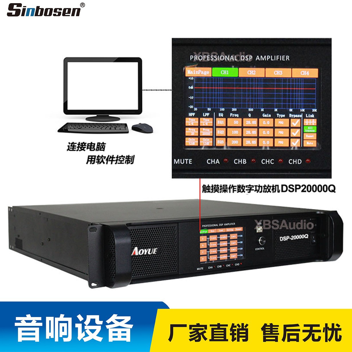 数字功放四通道4x2350W大功率线阵用DSP电脑控制专业功放机