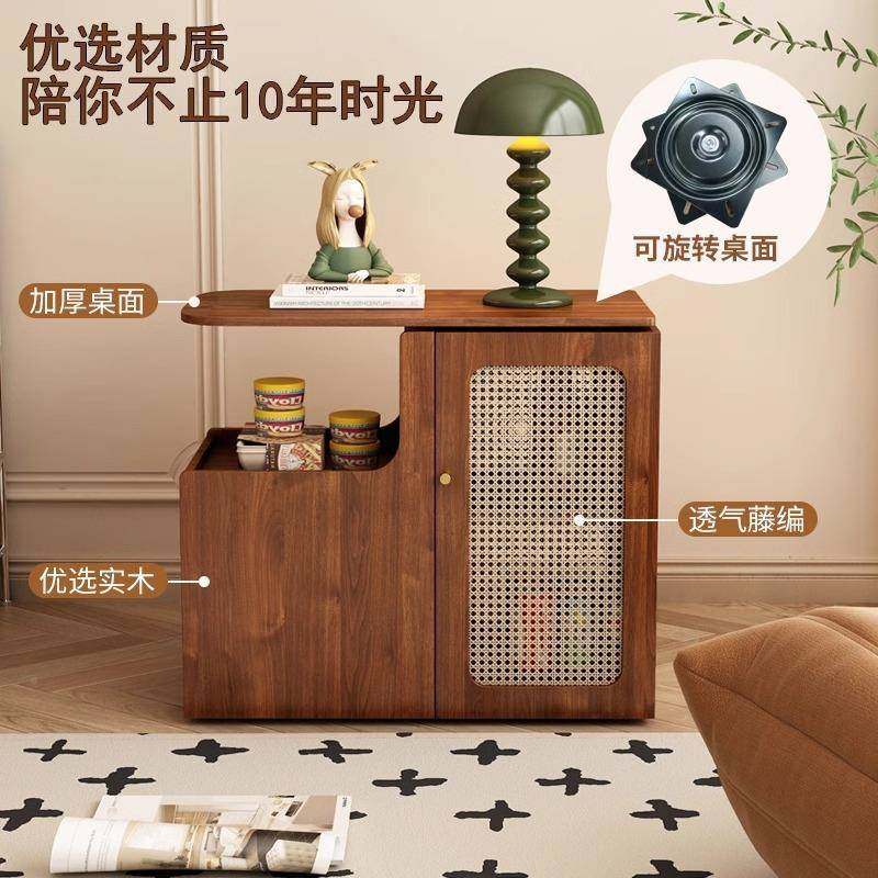 家实木可移动沙发边柜床头柜收-角纳客新厅用旋转几中式复古小边