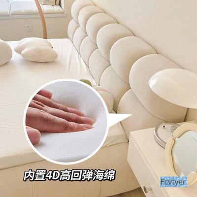 网红实风木床床双人床奶油系主卧大床皮奶油床轻奢泡现代简约LBO