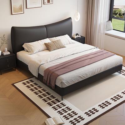 大202新款床意式极简主卧室气双1人YZW.8黑色现5代软包大床