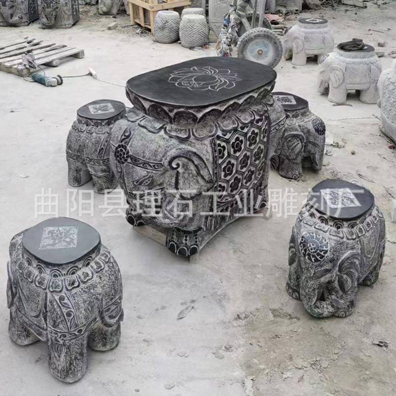 石LS-810X象墩雕坐复凳大理石石桌凳中石式庭院古工艺石桌厂家