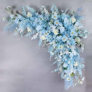 婚庆舞台背景装饰仿角真花艺门婚礼布置NRI背条景长花木桩亭拐绢