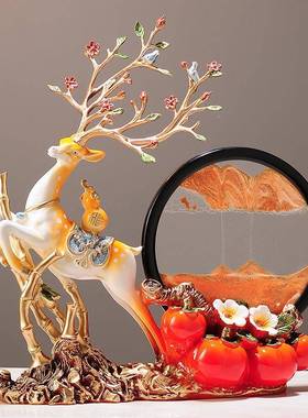 创意流沙画沙漏视鹿摆件事事意柿子家居如客厅玄柜关电柜YLGS626