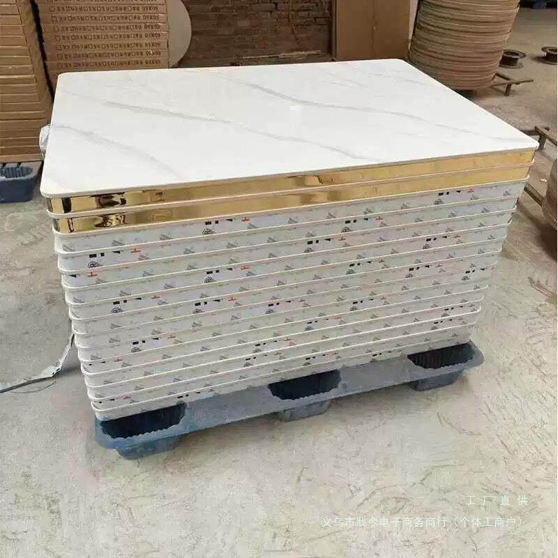 轻奢岩板加钛金合金包边厚石纹长方形理单桌面防664水铝不锈钢餐
