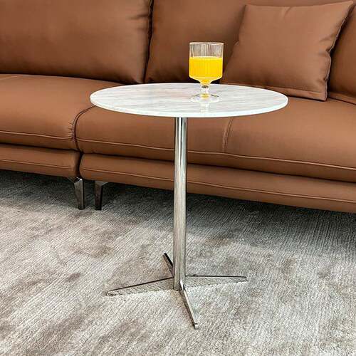 不发锈钢角支架岩板边几奢小圆桌茶几C9608沙床头现轻代简约阳几