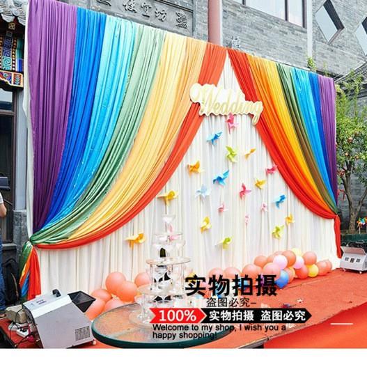 六一童节室活动彩虹教背景纱DWN幔新款舞台幕布婚礼幼园儿庆典布
