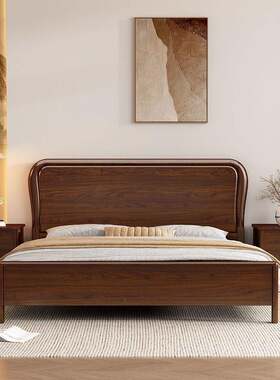 北1胡美黑桃木实木床.8主米卧大床现代简约双人床1.5dfd-2米新中