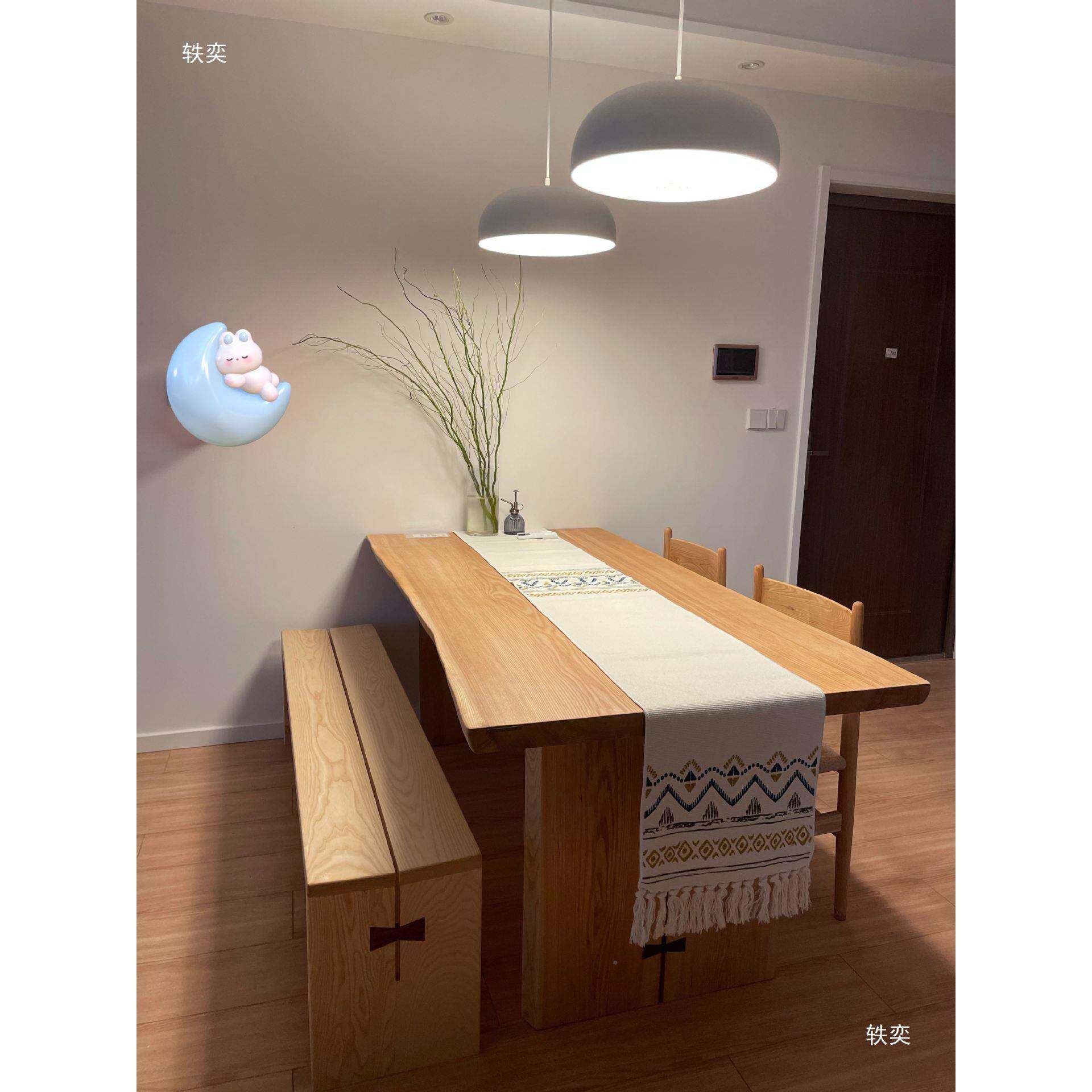 白蜡木全实木大板书桌日式客读厅阅木谈洽工24作台自然边整块原餐