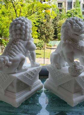 雕石狮子一对UAL用庭院家摆件居办公装饰摆件小号精石雕工艺品桌