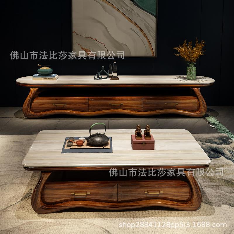 乌金木茶几电视柜新中小户型式厅现代简约大客实理石JRZ木茶几电