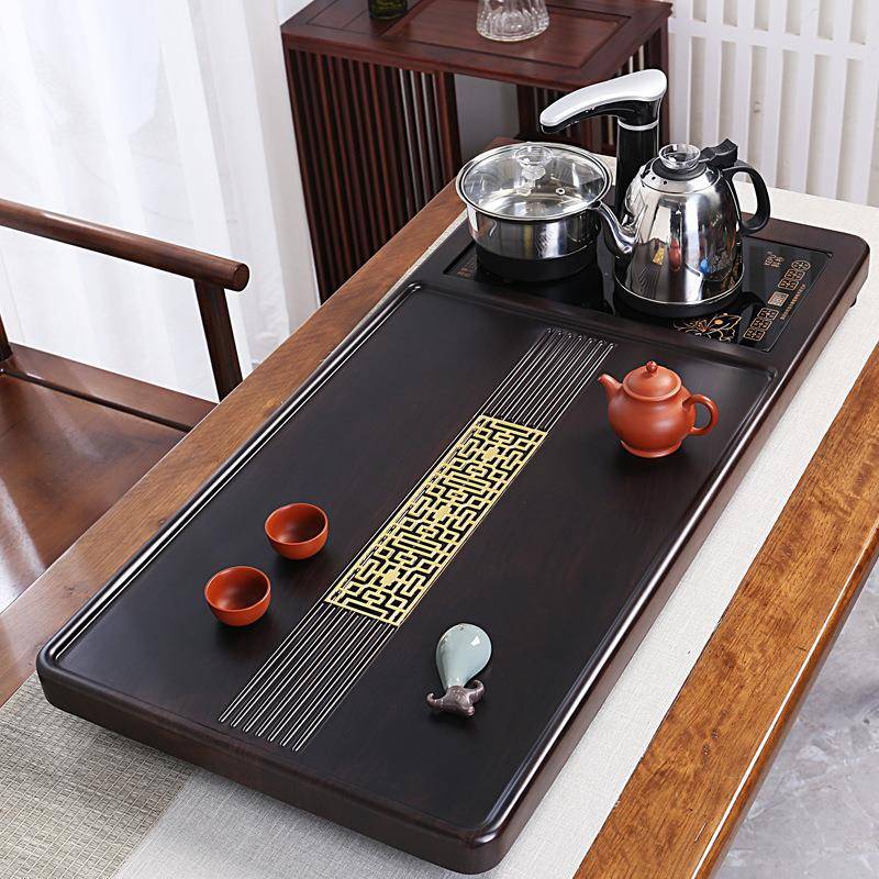 木茶实木黑檀木全带烧水盘80052壶茶台一体自动电款茶具套装家用