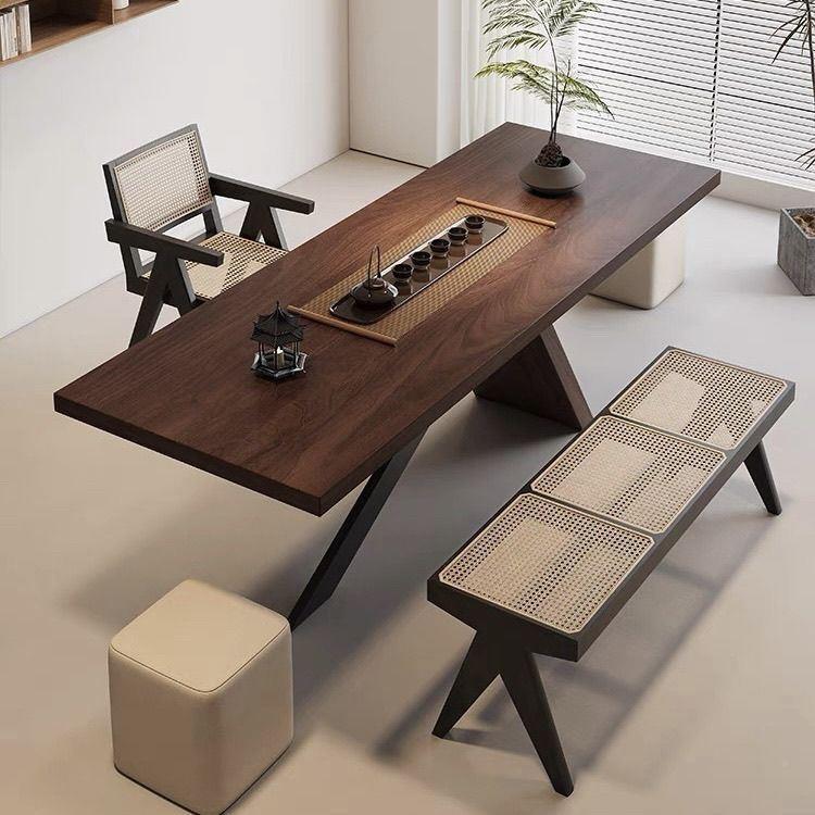 桌实木茶几餐老桌两用板办公茶桌一体设计款茶桌原木客SQL师厅泡