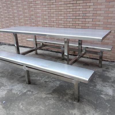 位不锈钢饭利堂餐椅八人公司食桌堂快餐店连体座椅便八人桌店堂食