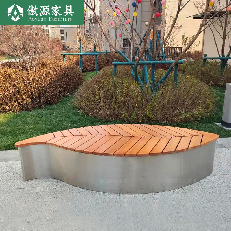 树叶创意不锈钢户外坐凳广场休息异形景观座椅室外防腐木公共座椅