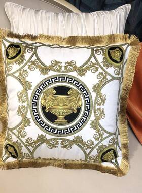 出piw2D27m口欧式复布古样板间绒抱轻客厅皮沙发大靠垫墅别软装枕