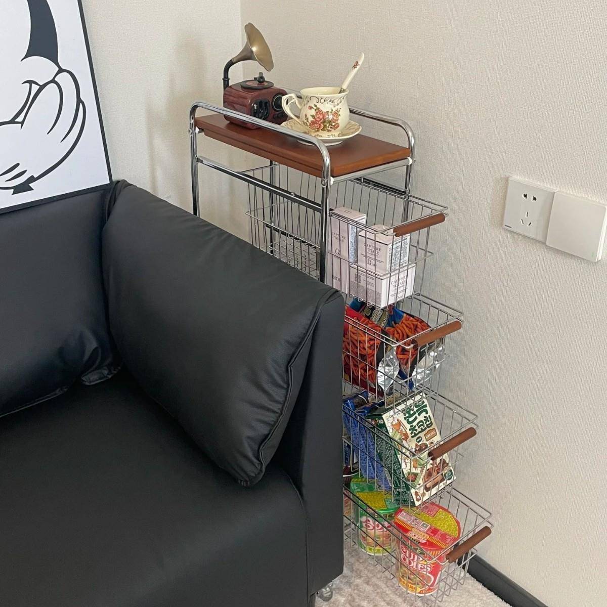 网红窄小推纳车家用款多功能厨房置物架落地创wp000012夹意缝多层 - 实物图