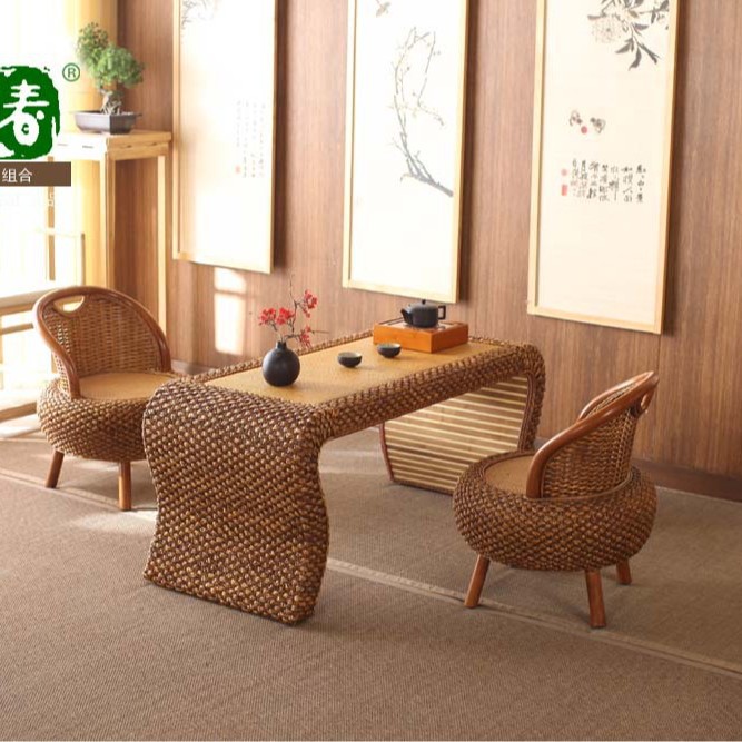 家用草编藤编茶几桌椅组合榻榻米茶桌飘窗桌炕桌日式地桌