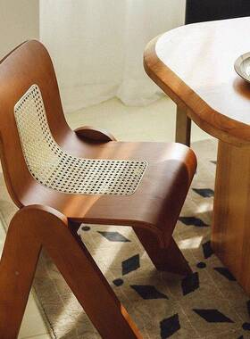 设计师中古复实古轻奢藤ZLL编创意卧法式室木靠背餐椅