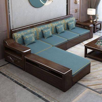 紫金檀发木新用中式实木沙厅小户型家用高箱储物冬夏两沙VCO发客