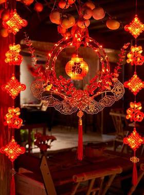 新红款中国节灯笼灯串布BAK置205家用新年装2饰灯窗客厅挂橱件装