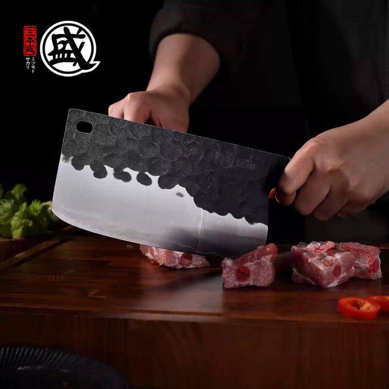 日本三本盛粉末钢切菜刀斩切刀家用厨师专用商用锻打砍骨切肉刀具