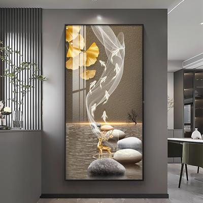 轻麋奢户玄关装饰进门客Y90632厅走廊过道挂画新画款大气鹿竖版墙