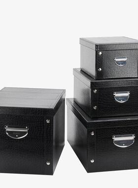 KIS9黑色仿皮纸质储抽物可折叠整理收盒宿舍收纳288收纳家用箱屉