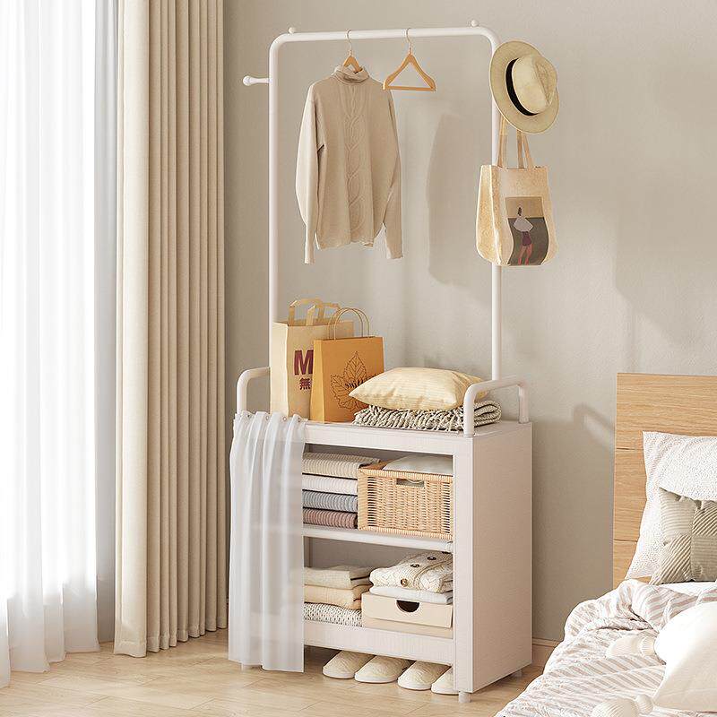 衣帽架落地代简约卧室挂衣架带现防尘帘置架一体式收纳落地式衣晾